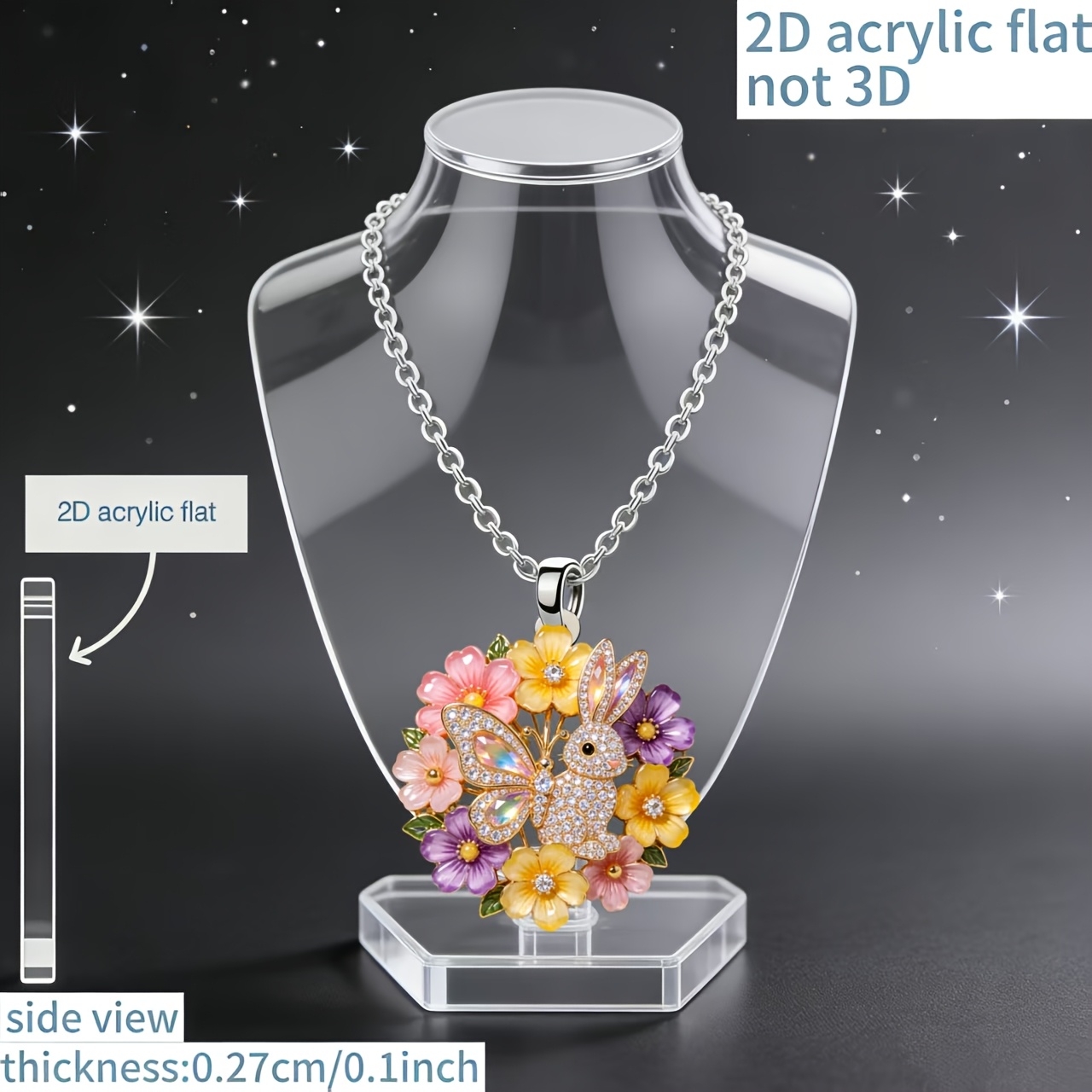 2D Floral Pattern Acrylic Chain Pendant Necklace, Unisex