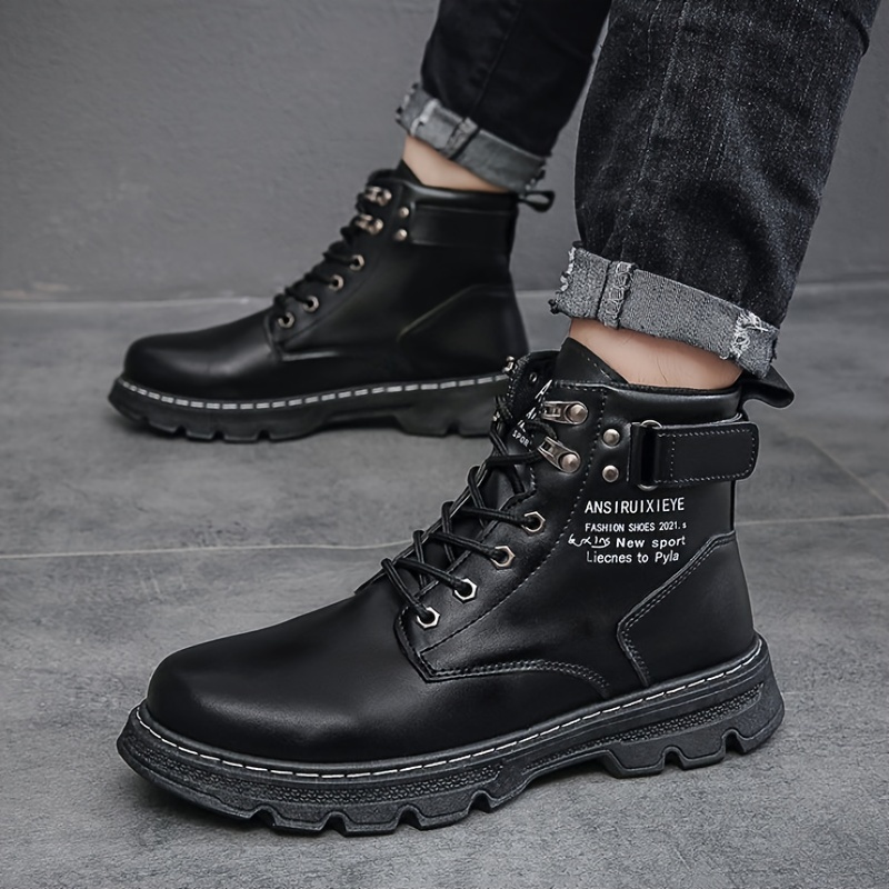

Men's Mid-top Casual Boots - Waterproof, Non-slip, Durable Faux Leather For All Seasons | Perfect For Outdoor & Casual Attire