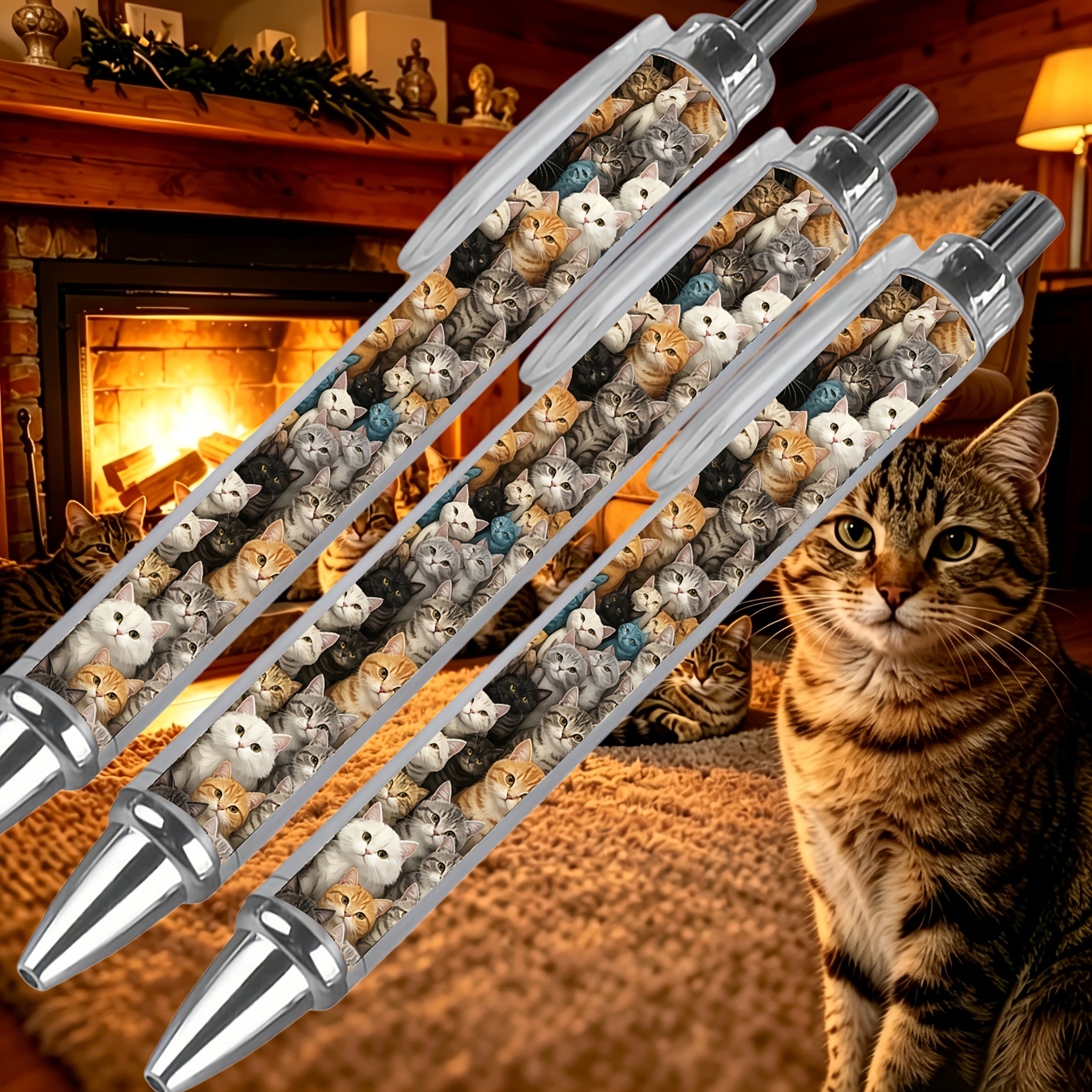 TEMU 3pcs -one Unisex Pens: Adorable Kitten Design And Black Ink, Cat Lovers, Suitable For Weddings, Birthdays, Halloween, Christmas Gifts, Birthday