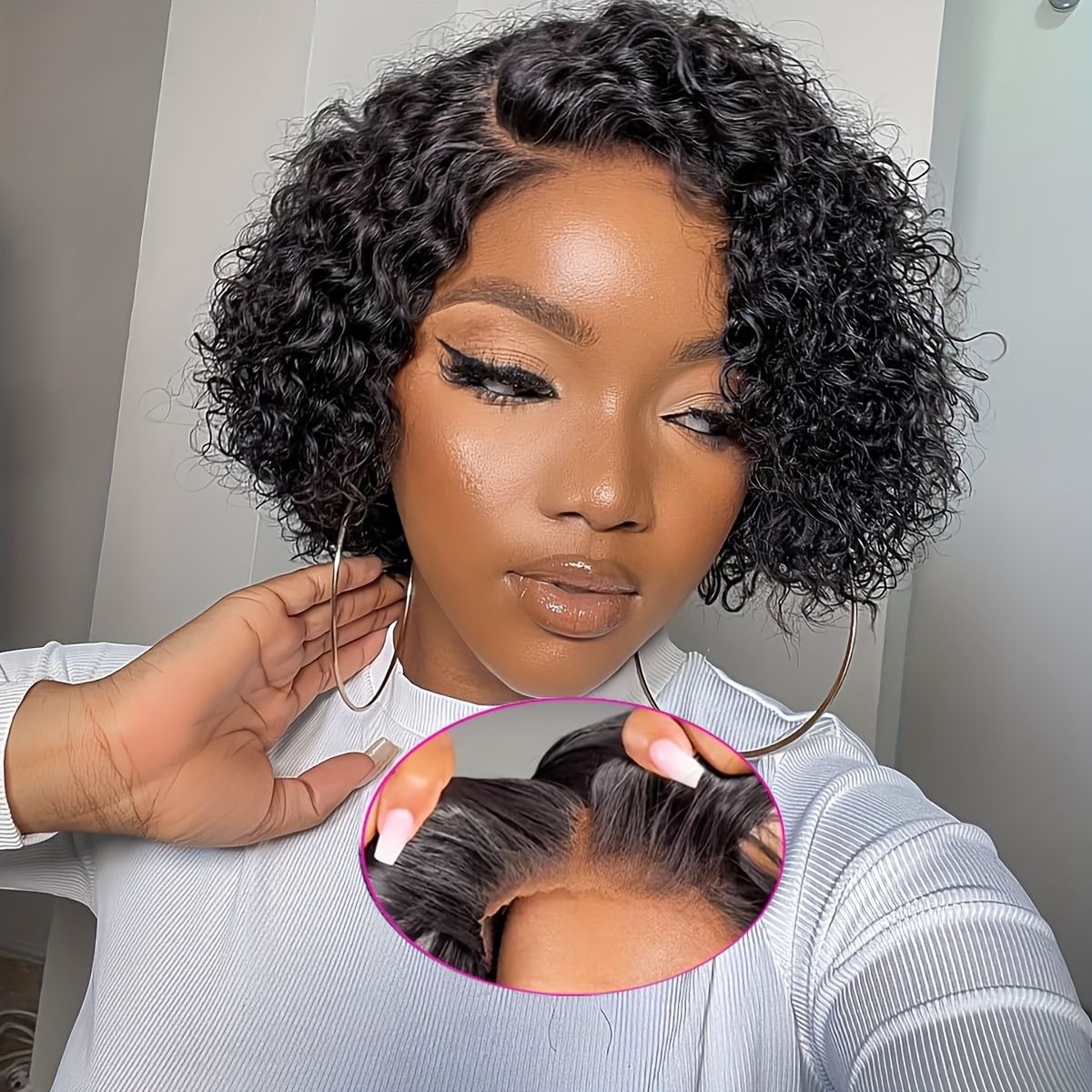 Glueless Human Hair Wig For - 180% Density Bob Lace Front Wig With 4x4 Lace, & Cut, No Adhesive Needed, Wigs For African & Curly Hair (/blonde