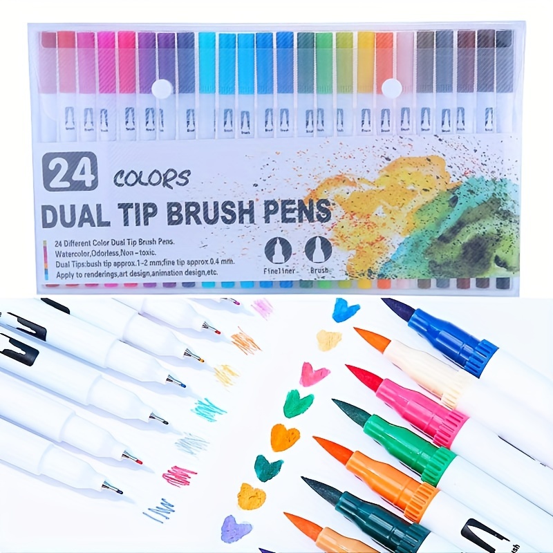 

Dual Brush Marker Pens, 12/24/36 Colored Markers, Fine Point And Brush Tip For Adult Coloring Books Bullet Journals Planners, Note Taking Coloring Writing, Washable Markers