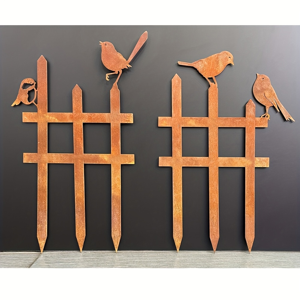 2pcs Birds On A Fence - For Your Plant Pot Ornaments - Garden Decor - Metal Bird Sculpture - Outdoor Yard Art