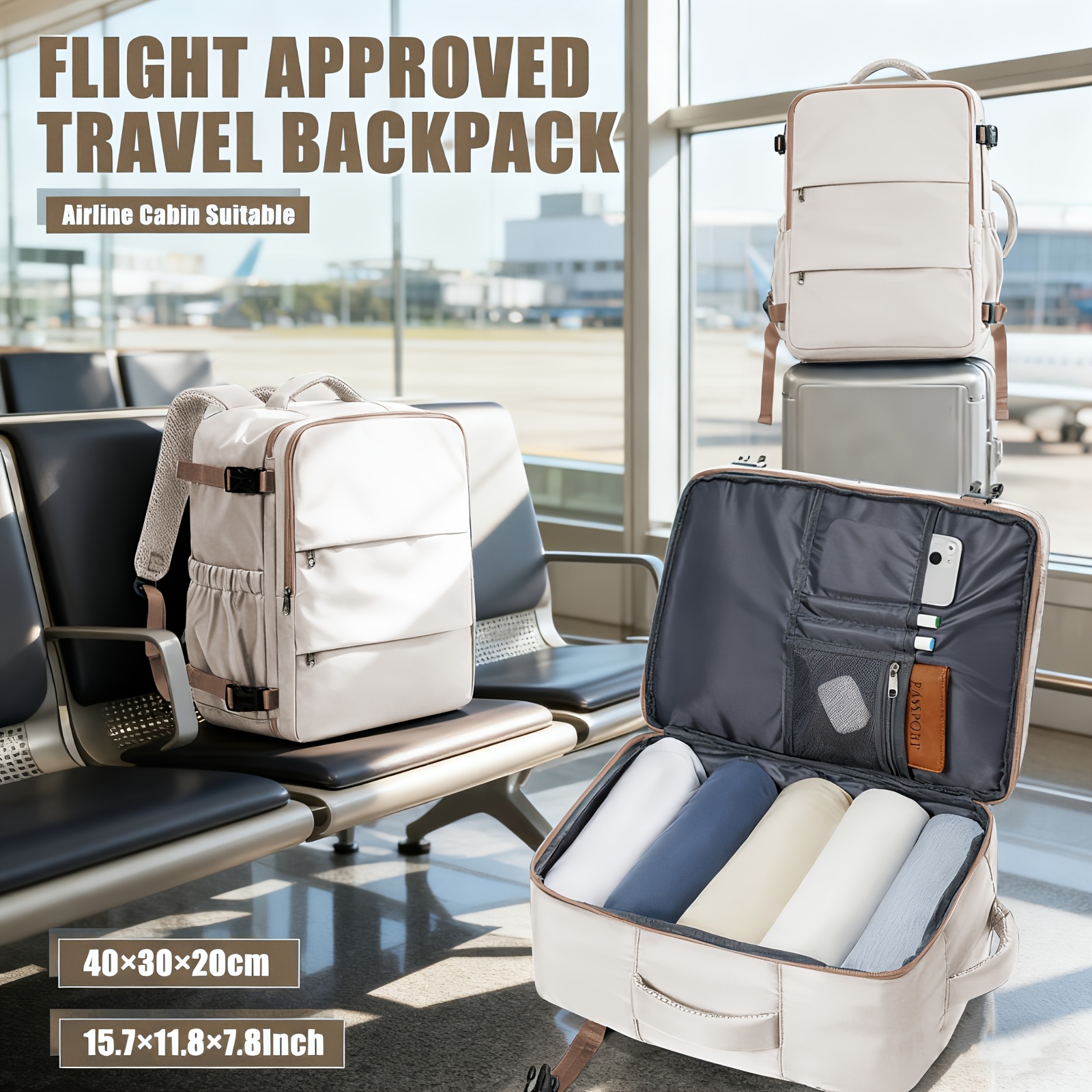 [New Year Gifts] Travel Backpack 403020 Flight Cabin Backpack Underseat  Rucksack Multiple Pockets with Laptop Layer, Side Handle Airplane Approved  Carry On (Fit for Ryanair Cabin Bags 402025)
