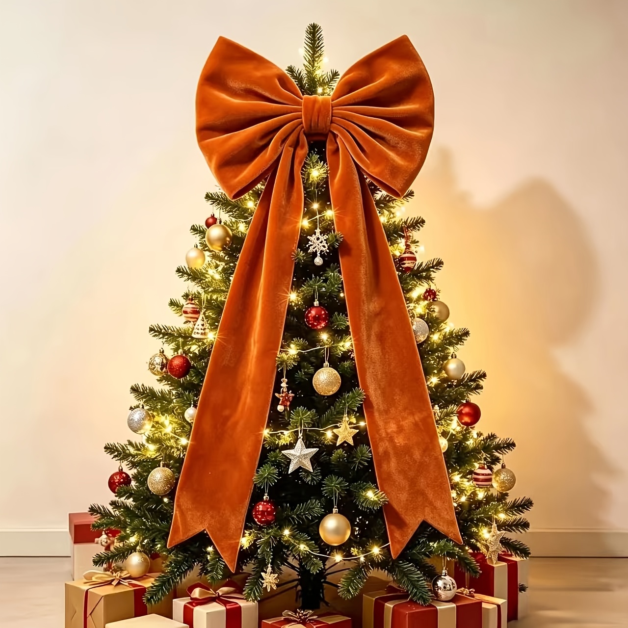 TEMU Nœud de Noël en velours avec longues franges. accroché aux portes, murs, couronnes, cheminées ou rideaux ; convient pour les décorations de Noël