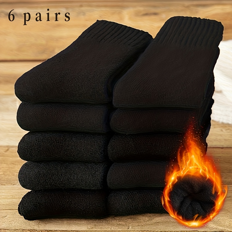TEMU 6-pair Simple Mid-calf Socks For Women And Men, Thick Terrycloth Socks, Versatile Warm Knee-high Socks, Couple Socks For Autumn/winter