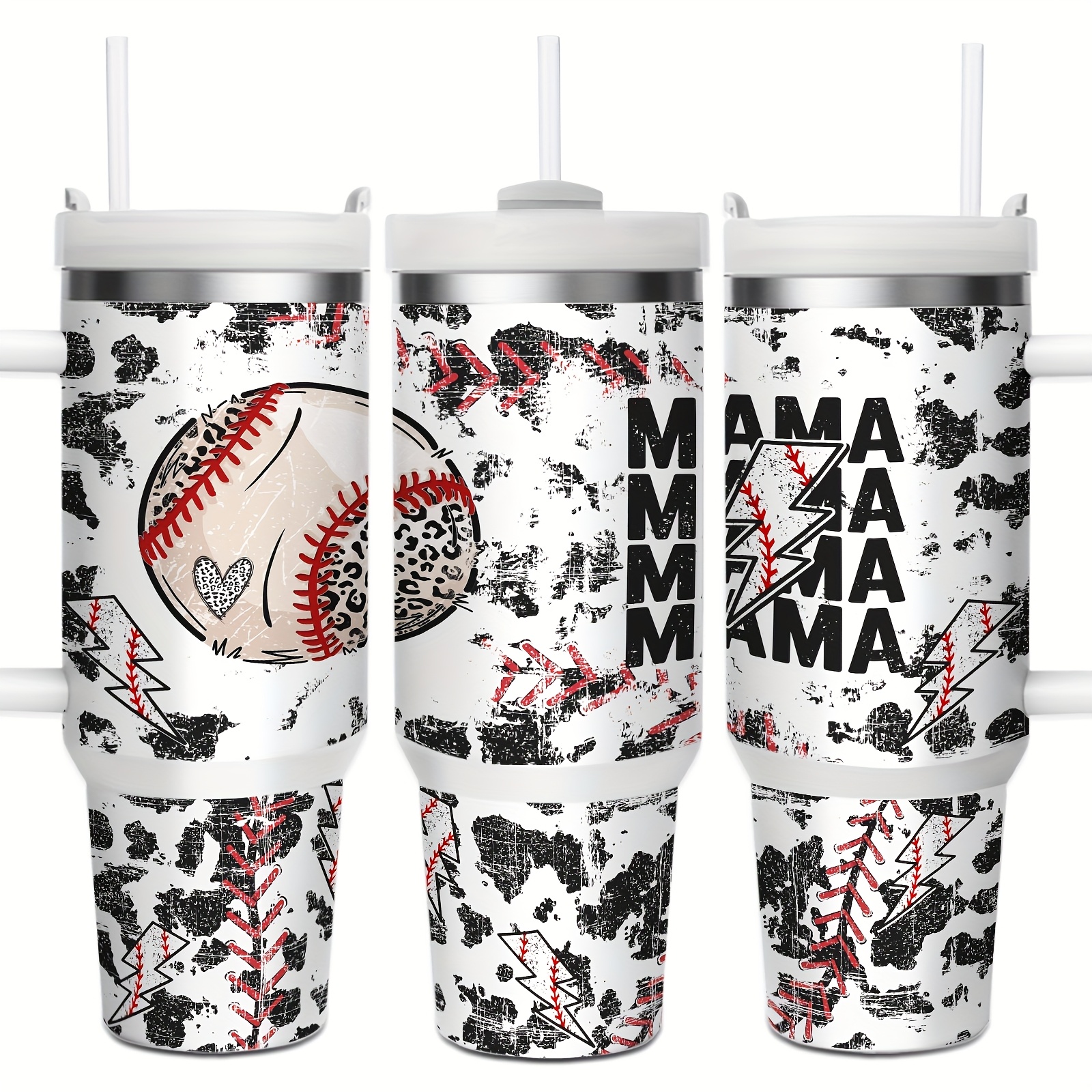 TEMU 1pc 40oz Stainless Steel Vacuum Insulated Water Bottle With Handle, Baseball Mama, Portable Drinking Cup, For Car, Home, Office, Summer Drinkware, Travel Accessories, Perfect Gift