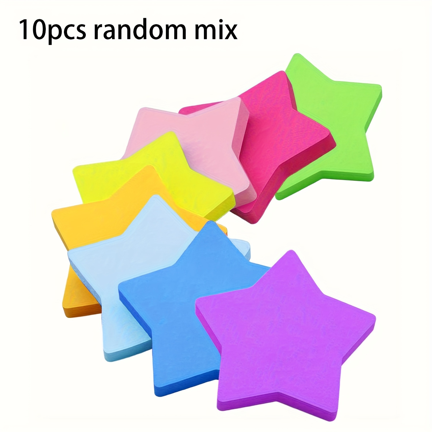 10pcs Pentagram Shaped Sticky Notes, Bright And Colourful Creative Sticky Notes In Pink, Green, Yellow, Orange, Blue, Purple 10 Random Colours For Laptop Study, School Office Supplies Self-adhesive