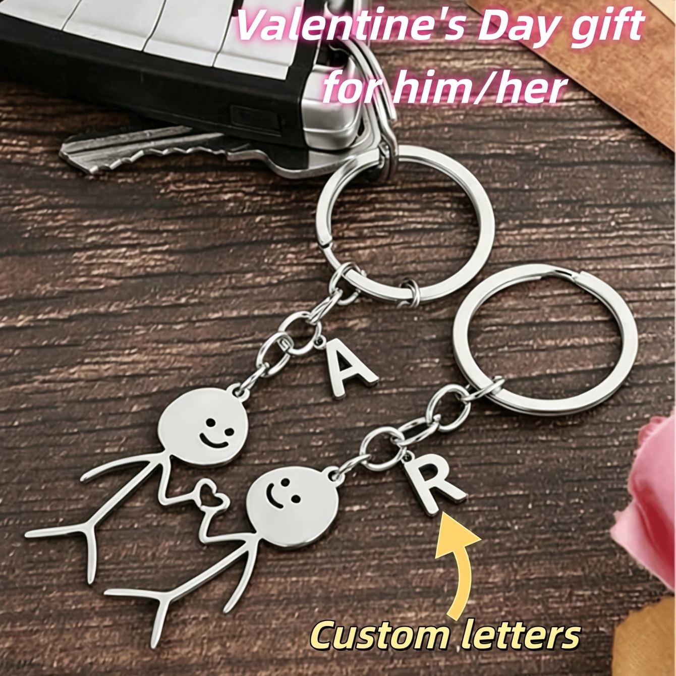 TEMU Gift For Her/him 1 Pair Of Personalized Couple Keychains, Customizable With Initials Or Names, Valentine's Day, Gifts For Girlfriends, Students,