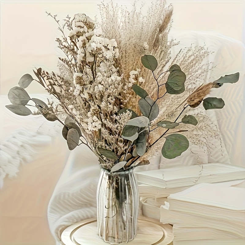 E-shop 120 Stück Böhmisches Pampasgras-Dekor mit Hasenschwänzen & Grünem Eukalyptus – Natürlich Getrocknete Blumensträuße für Hochzeiten,
