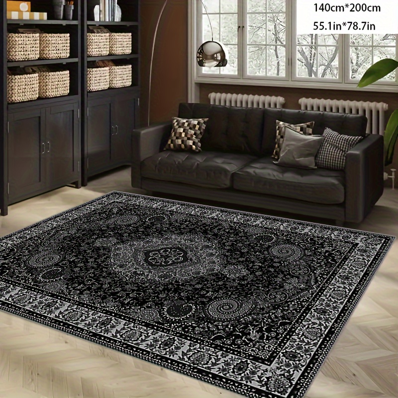 

Vintage Black Graphic Area Rug - 800g/sqm, 5mm Thick, Washable & Non-slip, Perfect For Living Room, Bedroom, Dining, And Home Office Decor