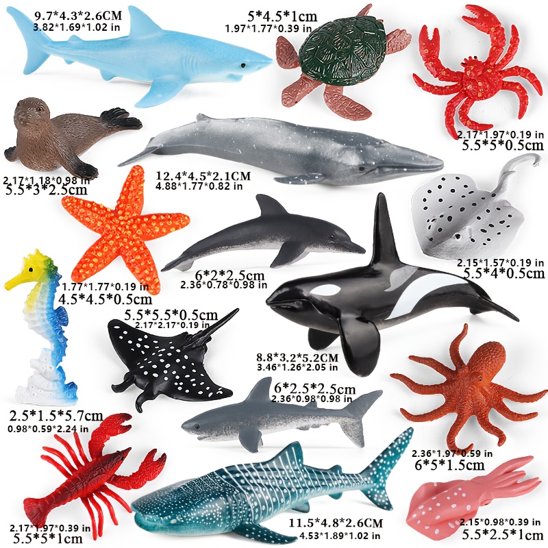 Image of 16pcs Simulated Marine Animal Ornament Set Shark Seahorse Crab Turtle Whale Solid And Durable Plastics For Home And Outdoor Decoration Marine Ecological Environment Knowledge Christmas Halloween