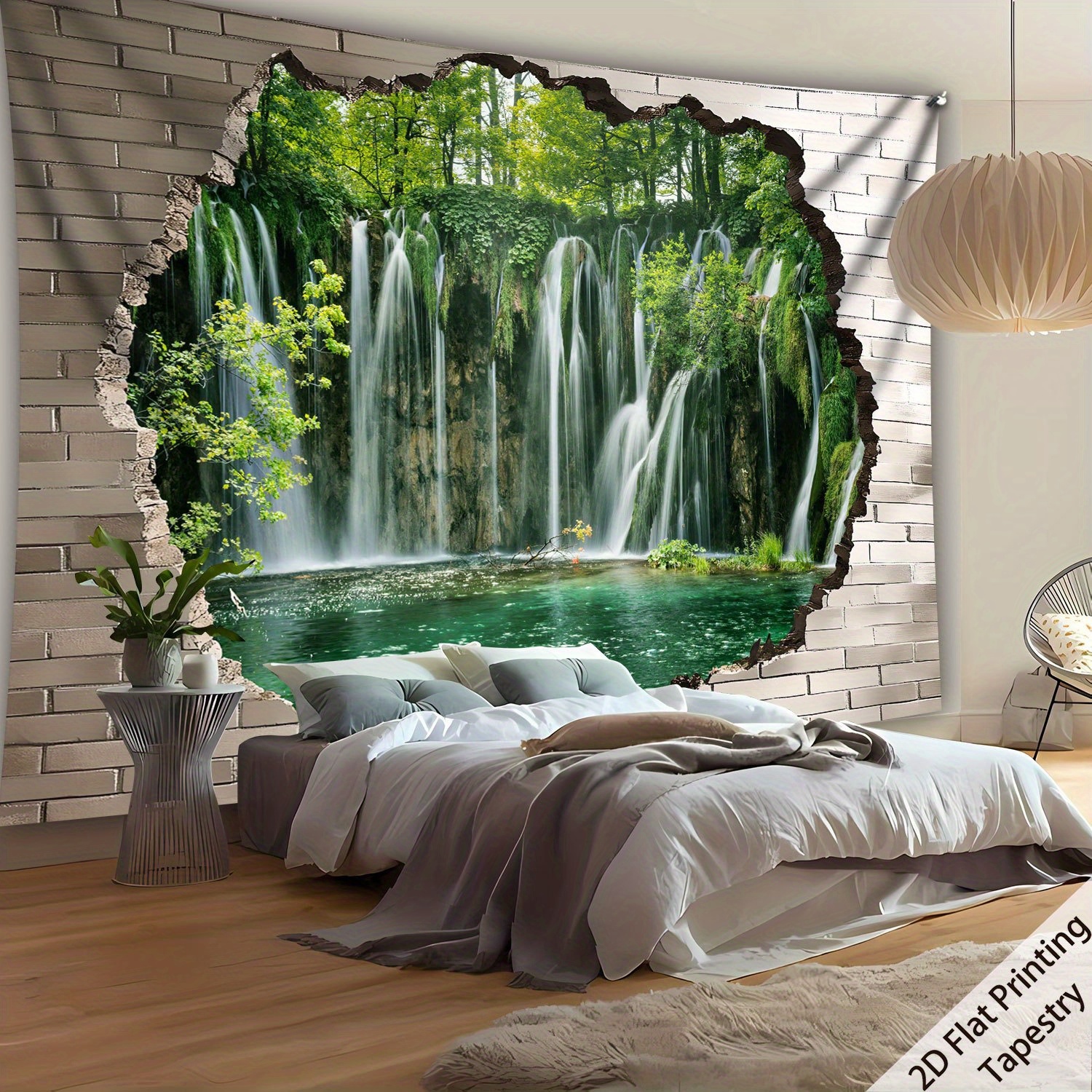 E-shop 2D Flat - 2D Flat - [2D Flat Druck] 1 Stück Ultra Große Größe Wald Wasserfall Landschaft Foto Hintergrund Wandteppich Große Größe Polyester