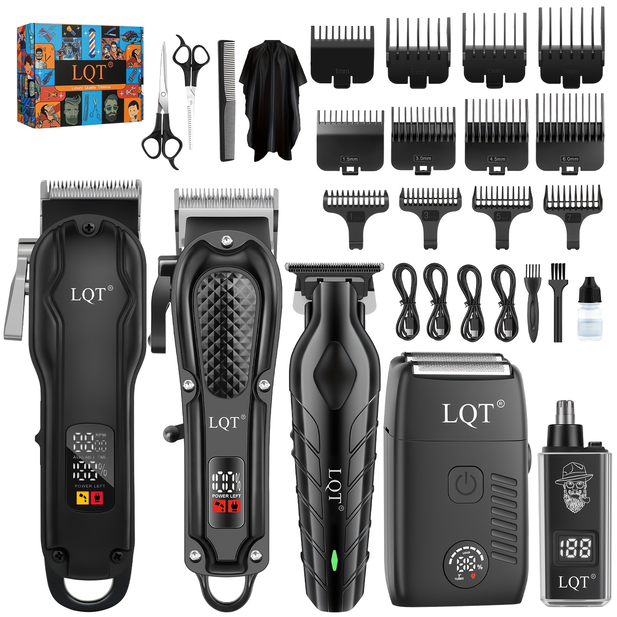 TEMU Lqt Men's Hair Clippers Set, Cordless Beard Trimmer With Electric Shaver And Nose Trimmer, Rechargeable Professional Hair Cutting Kit,
