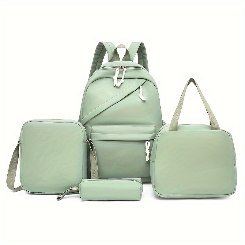 Mochila de 4 piezas, bolso cruzado, bolso y bolso para bolígrafo, mochilas de viaje informales clásicas de color sólido para hombres y mujeres, mochila de gran capacidad, mochilas escolares, bolsas para libros para niñas y estudiantes, mochila grande para estudiantes escolares de estilo preppy - Imagen 33