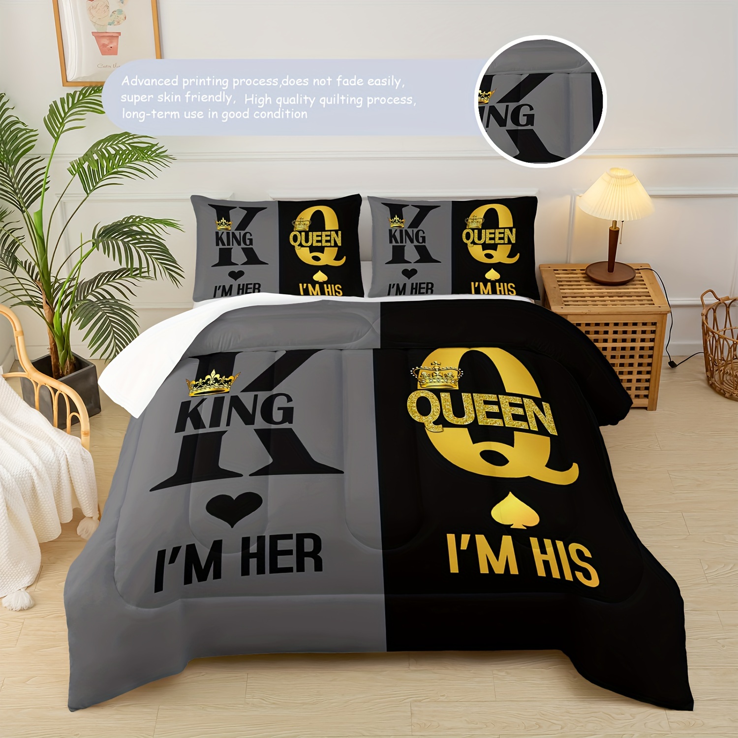   comforter set love bedding couples comforter 3 piece set 1 bed comforter 2 pillowcases black and gold comforter set   comforter soft comfortable and breathable printed bedding for home dorm decoration Product details 1