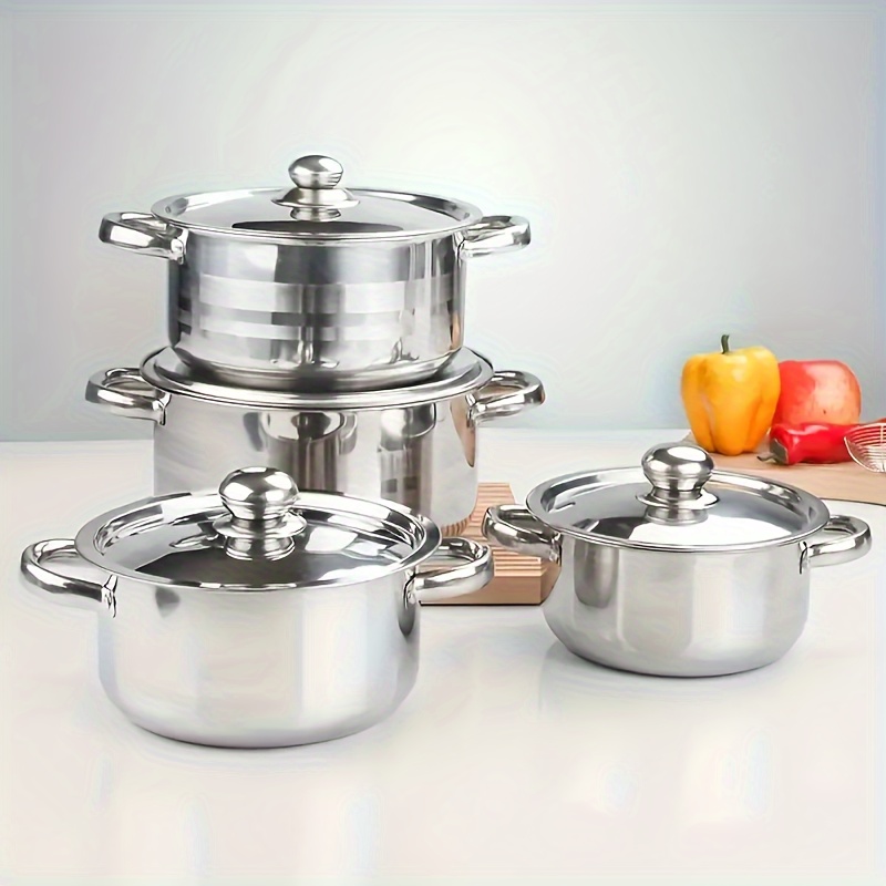 8pcs Stainless Steel Cookware Set With Lids - Multi-functional, Oven-safe Pots & Pans For Cooking - Durable Kitchen Must-haves