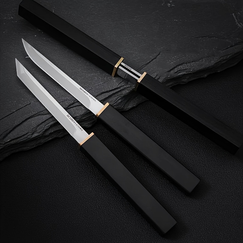 

2pcs/set Stainless Steel Double Blade Kitchen Knives Meat Cleaver Knife Cutter Black Wood Handle