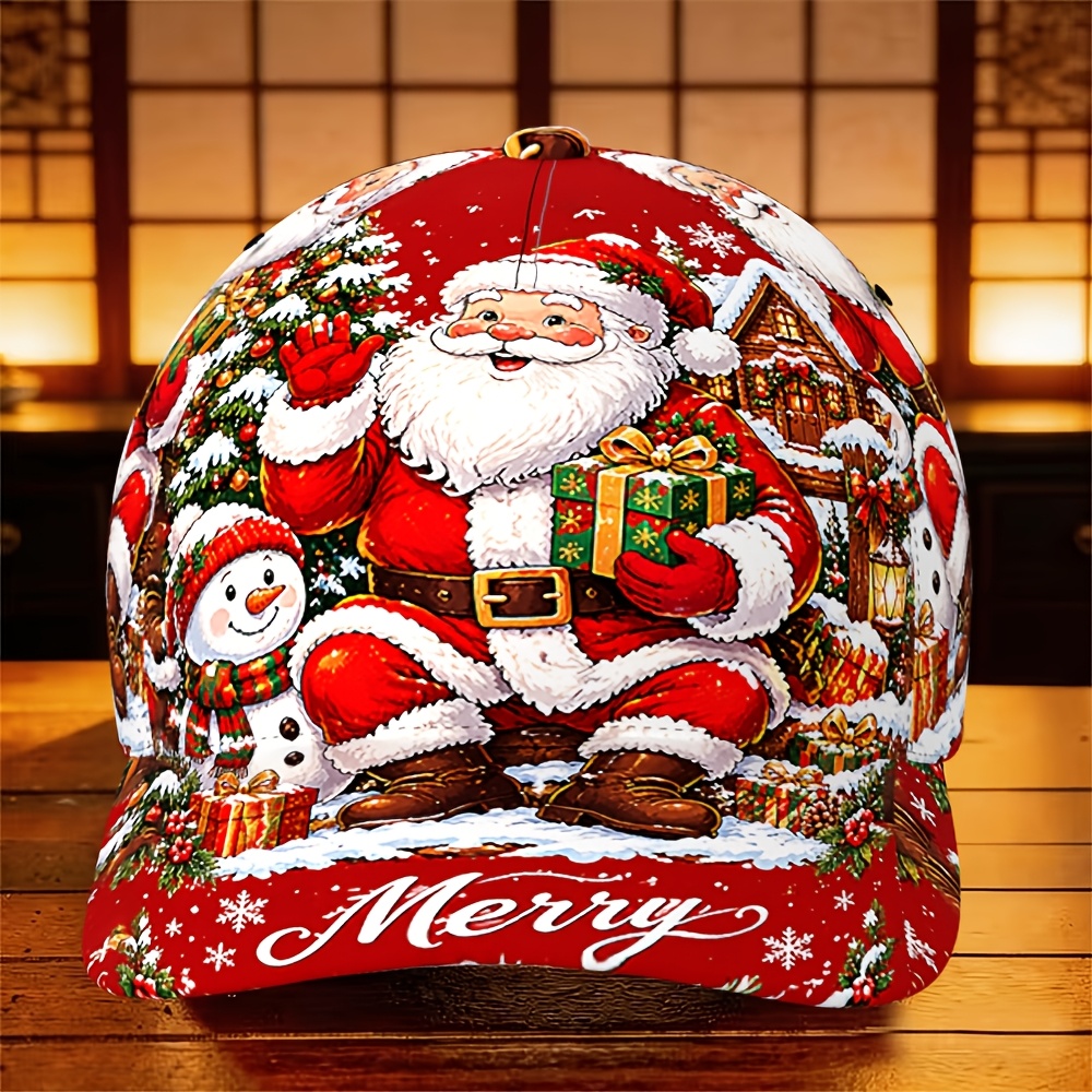 TEMU Casquette de baseball mignonne avec motif Père Noël pour hommes et femmes, chapeau imprimé à visière incurvée réglable, pour , le shopping, du ,