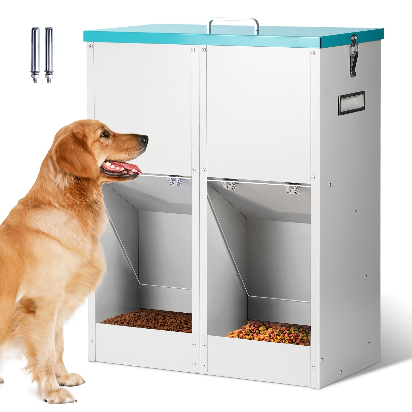 Image of Wall Mount Dual Compartment Metal Automatic Feeder, 38l Large Capacity, Clear Acrylic View Window, No Electricity Needed, Indoor Outdoor Use For Households