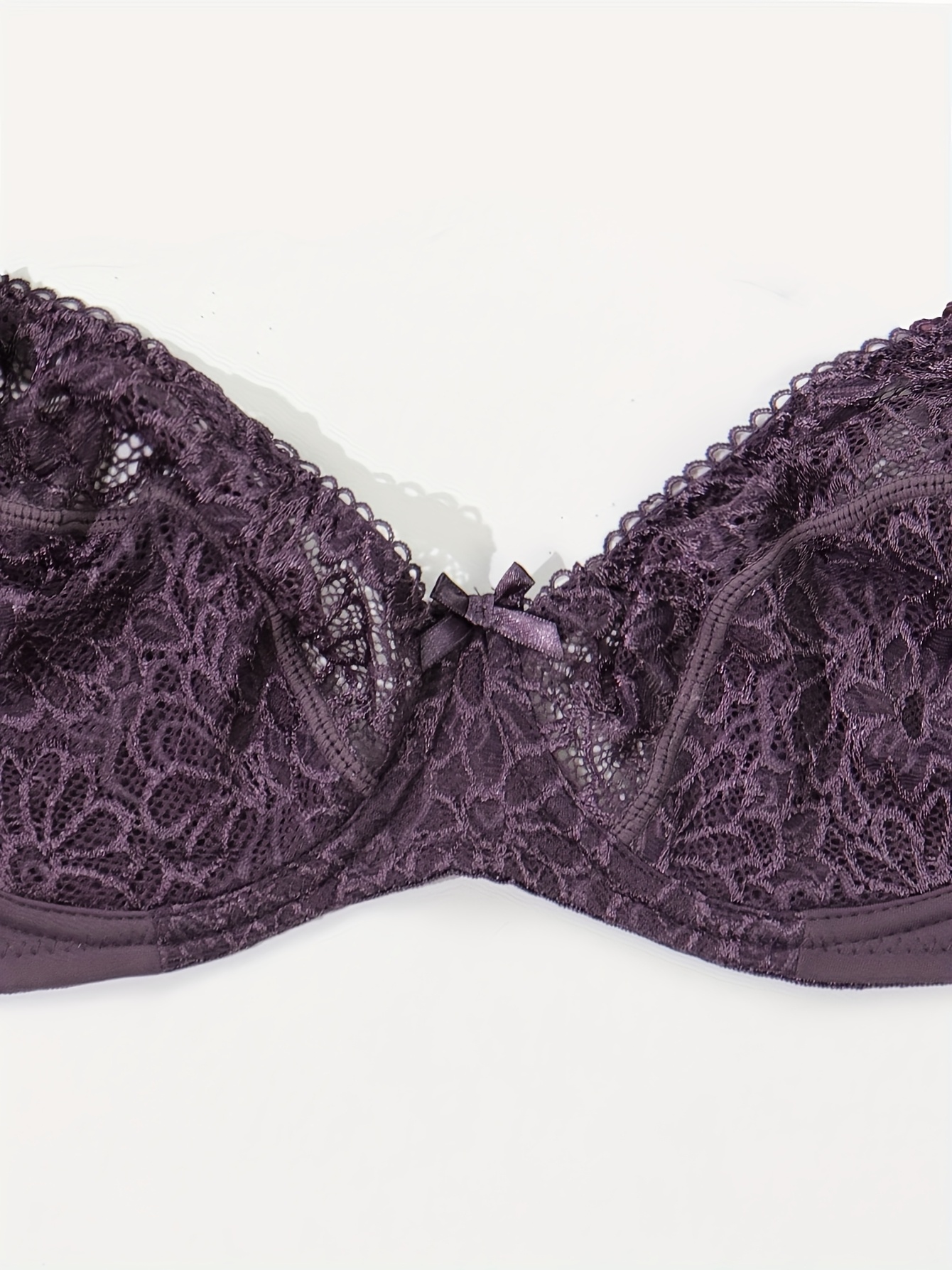 Women's Plus Elegant Bra, Plus Size Bow Decor Floral Lace Non Padded Underwire Bra