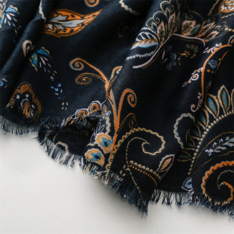Women'S Stylish Scarf in Dark-Colored Cashew Flower with Fringed Edges, a Soft Shawl for Ladies