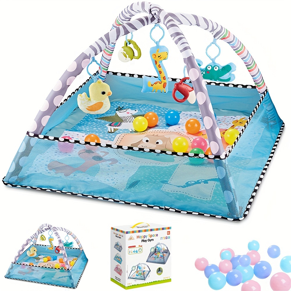 

Extra Large Activity Center With 5 Learning Hearing Touching Sensory Hanging Dolls And 20 Ocean Balls, Thickened Tummy Time Mat, Washable Play Mat