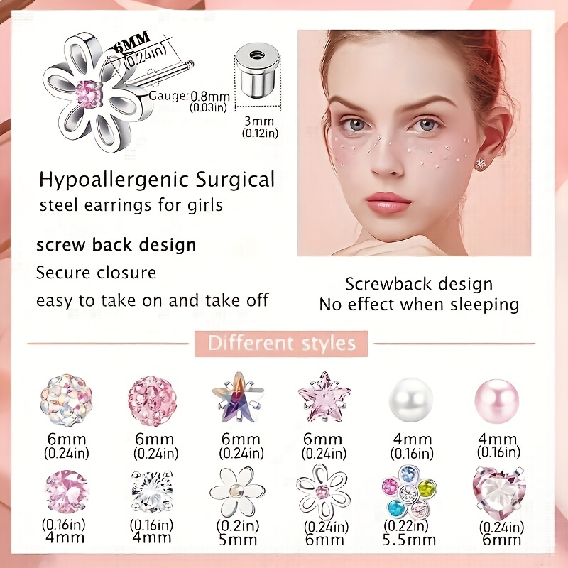 24pcs Stainless Steel Pentagram Ear Bone Nail Earrings
