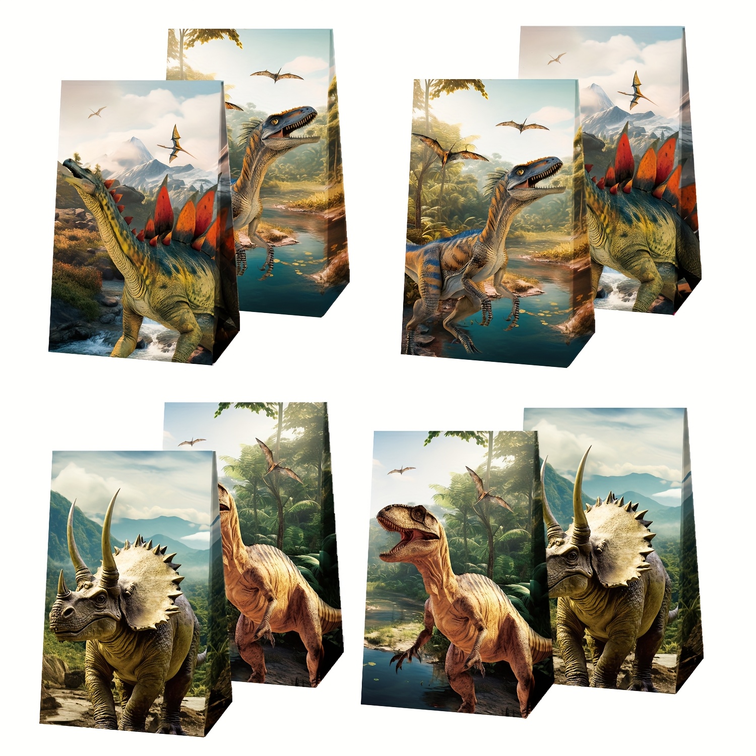 Image of Dinosaur Party Paper Bags, 12 Dinosaur Paper Bags, Dinosaur Party Supplies, Dinosaur Party Decorations, Suitable For Parties, Birthday Parties, Dinosaur Parties, Prehistoric Dinosaur Parties