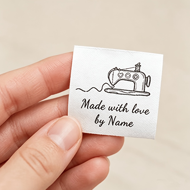 TEMU 48pcs Custom Sewing Polyester Labels, Heart-shaped Personalized Name Clothing Tags, Vintage Sewing Printed Labels, Suitable For Handmade