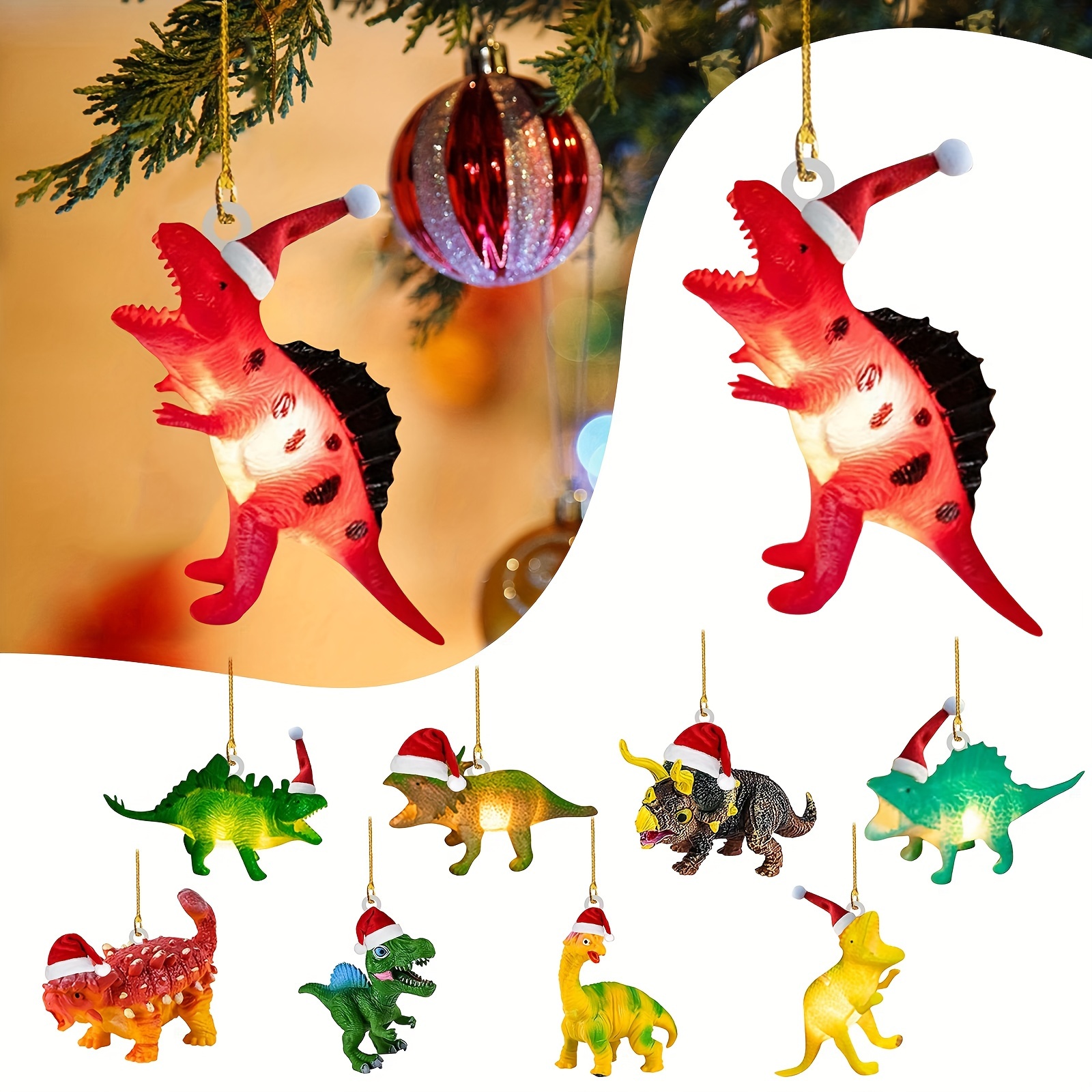 

9pcs Christmas Dinosaur Acrylic Pendant Set - Car Decor & Unique Gift Idea