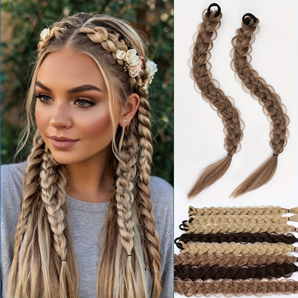 

2pcs Long Hair Braids Rubber Ring Braids Hair Fibers Synthetic Wigs Suitable For Women's And Role Playing