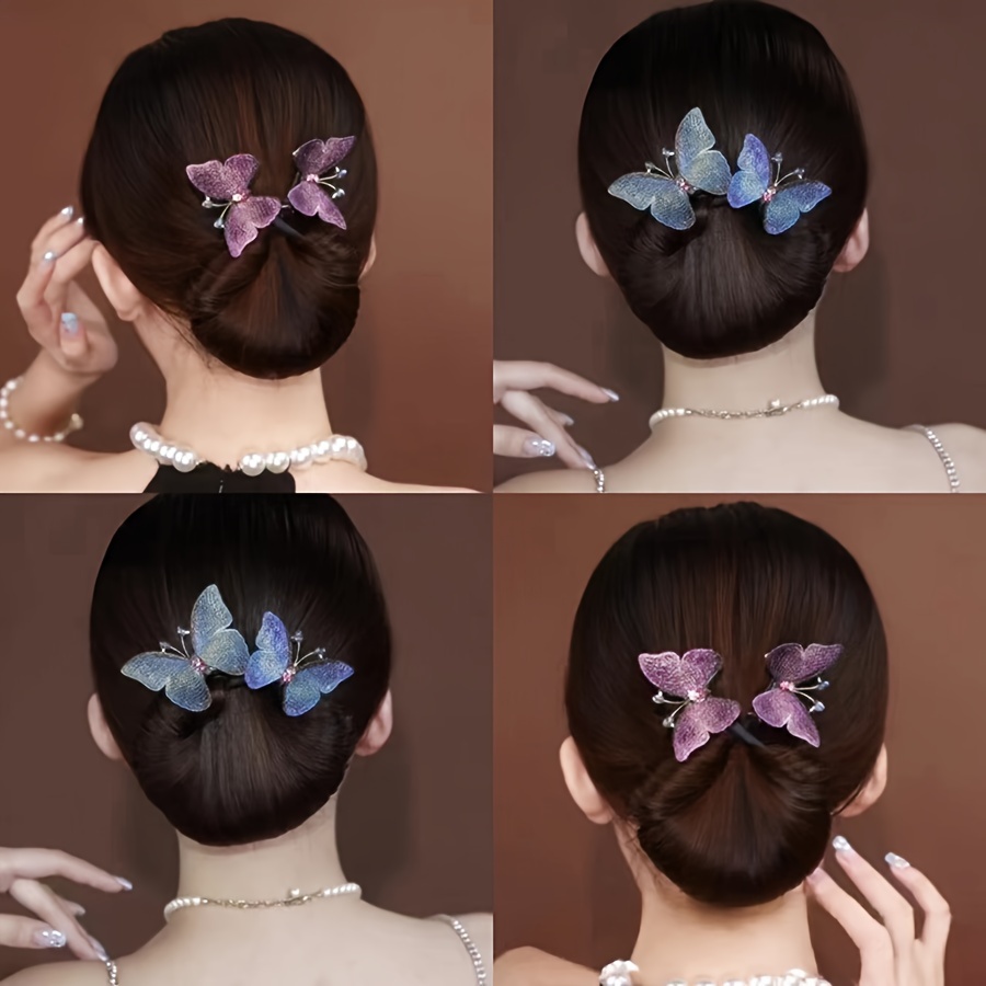 

Elegant Embroidered Double Butterfly Hair Clips, Twisting Magic Hairband, Women's Updo Accessory, Stylish Hairstyle Maker, Graceful Back Head Hair Decorations