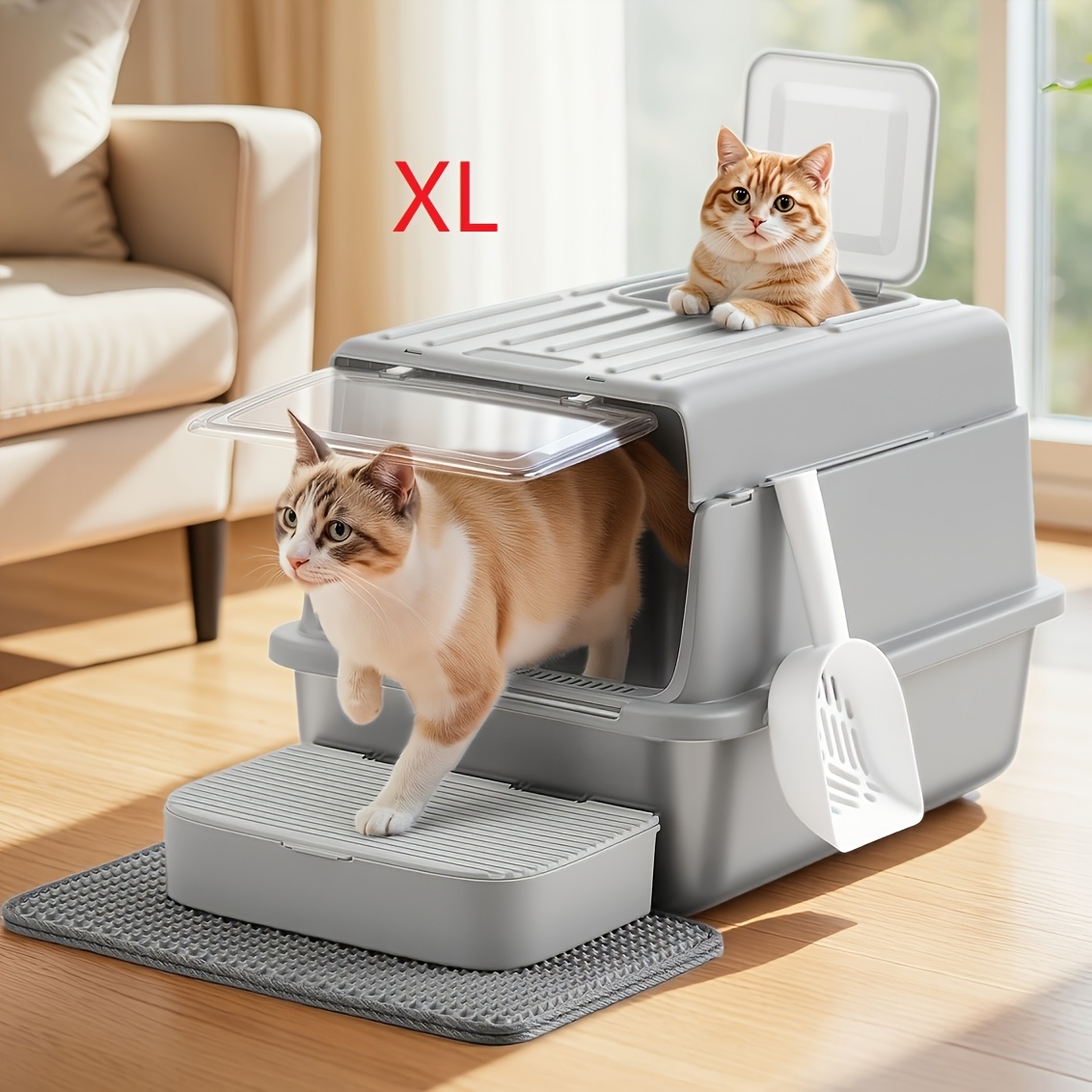 covered stainless steel litter box sold on Temu United States