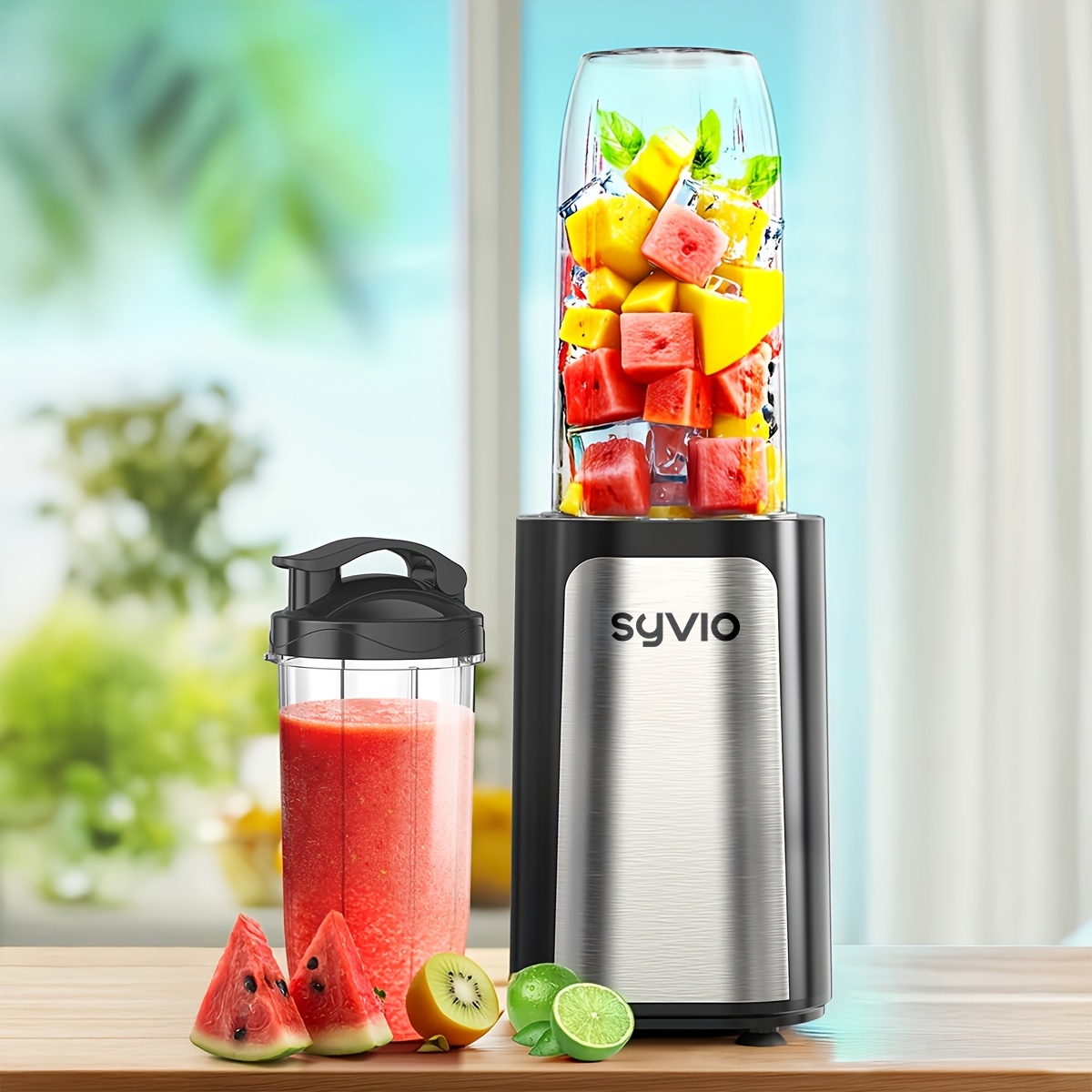 TEMU Syvio For Shakes And Smoothies, 14pcs Single-serve Smoothie Maker With 3 Portable Cups (24oz And 17oz), Travel Lids, Powerful Mini Blender, Easy