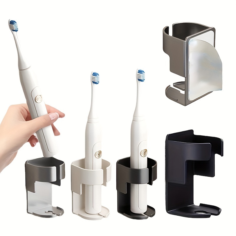 Set Di 3 Portaspazzolino E Dentifricio Moderno In Metallo Nero Trasparente – Adesivo A Parete O Da Appoggio, Organizer Bagno Multiuso