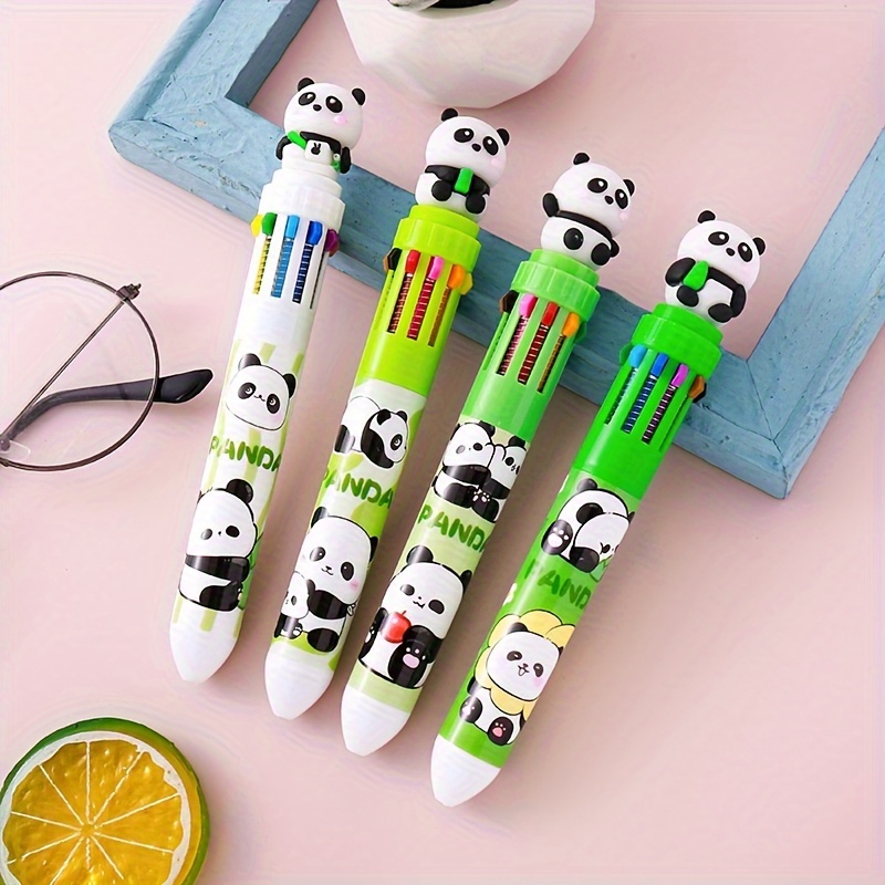 

4 Pack Panda Retractable Ballpoint Pens - Medium Point, Multicolor Quick Drying Ink, Plastic Animal Themed, Creative Cartoon Silicone, Ideal For Students & Journaling (age 14+)