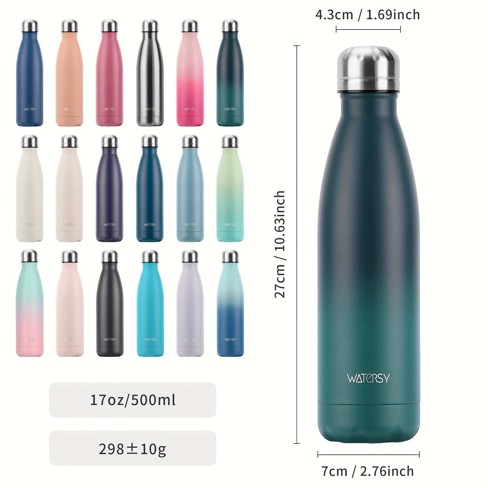 1pc   500ml 17oz stainless steel drinking bottle travel thermal   water bottle stainless steel drinking bottle 24 hours cold 12 hours warm leak proof thermal sport bottles 2 sealing rings and dishwasher safety