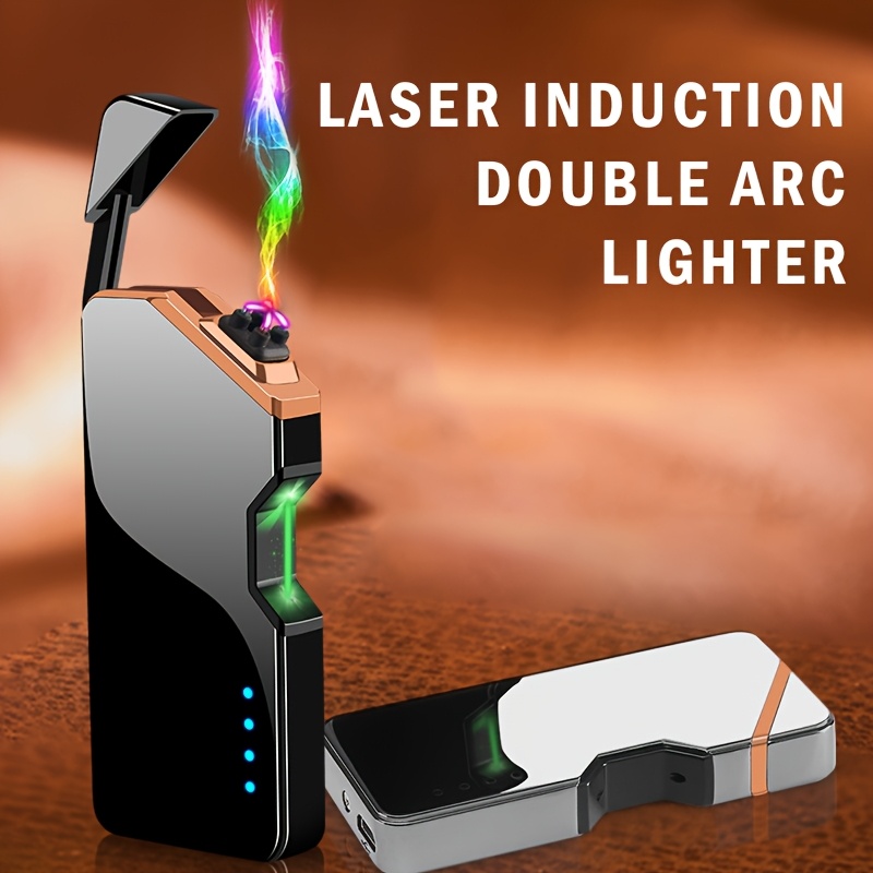   windproof electric plasma lighter with usb c rechargeable dual arc ignition     induction lighter for camping bbq fireworks hobbies sleek black electric lighter for adults teens ideal gift   tool modern accessory 0