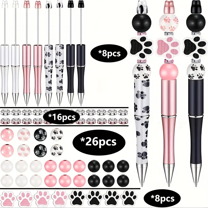 TEMU 58pcs Plastic Ballpoint Pen Set, Including 8pcs Ballpoint Pens, 34pcs Wooden Beads And 16pcs Spacer Beads, Set Gift School Office Supplies
