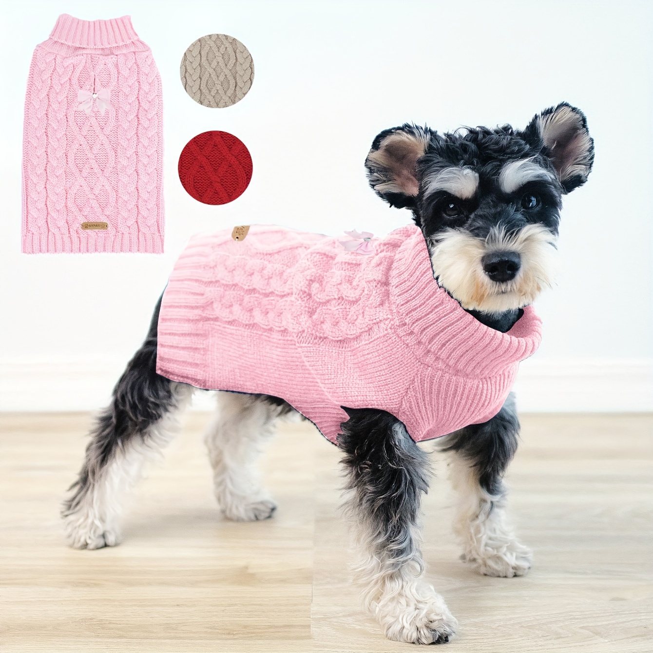 Cyeollo Hundepullover Mit Leinenloch – Rollkragen, Strickoptik, Winterkleidung Für Hunde, Größe L