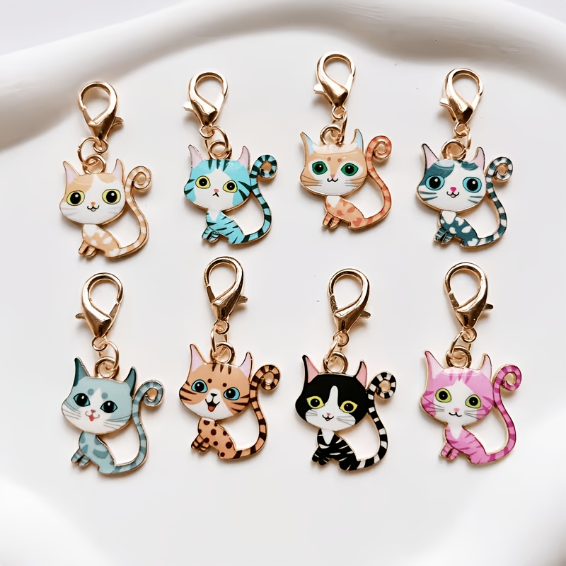 TEMU 8pcs Kitten Print Keychain, Cute Ladies Bag Pendant, Fashion Accessory, Elegant Charm Keychain, High-quality Decorative Keychain, Suitable For