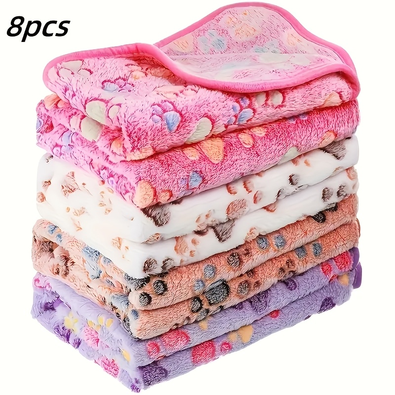 

8-pack Fleece Pet Blankets, Animal Print Paw Pattern, Stain Resistant, Machine Washable, Warm Sleeping Pads For Small , Polyester Fiber, Cozy Fluffy Pet Bedding