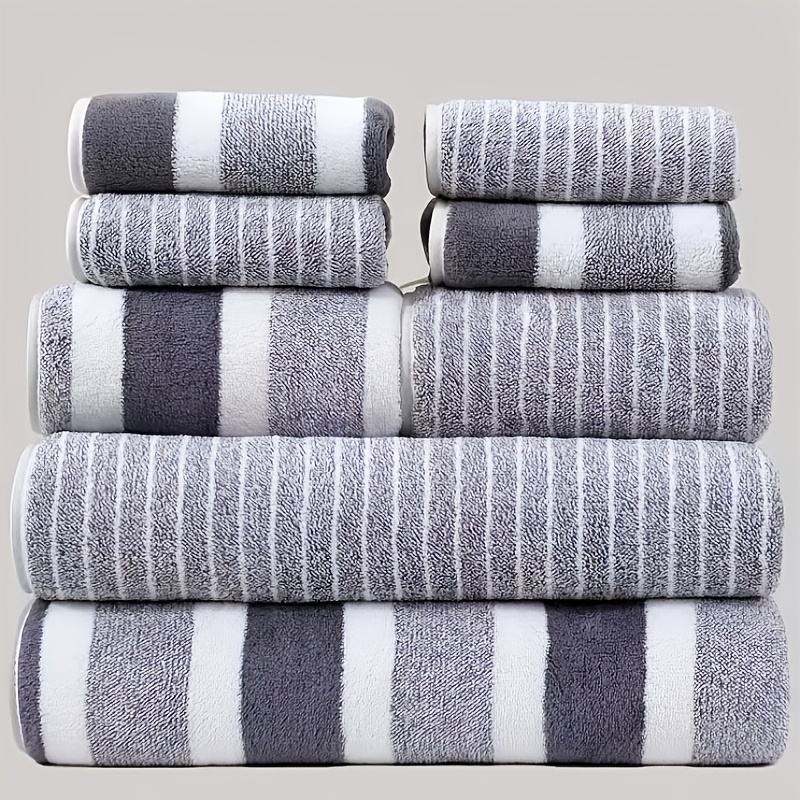 E-shop 8-teiliges korallenfarbenes gestreiftes Handtuch-Set, bestehend aus 2 Badetüchern (27,56x55,12 Zoll), 2 Handtüchern (13,78x29,53 Zoll) 4