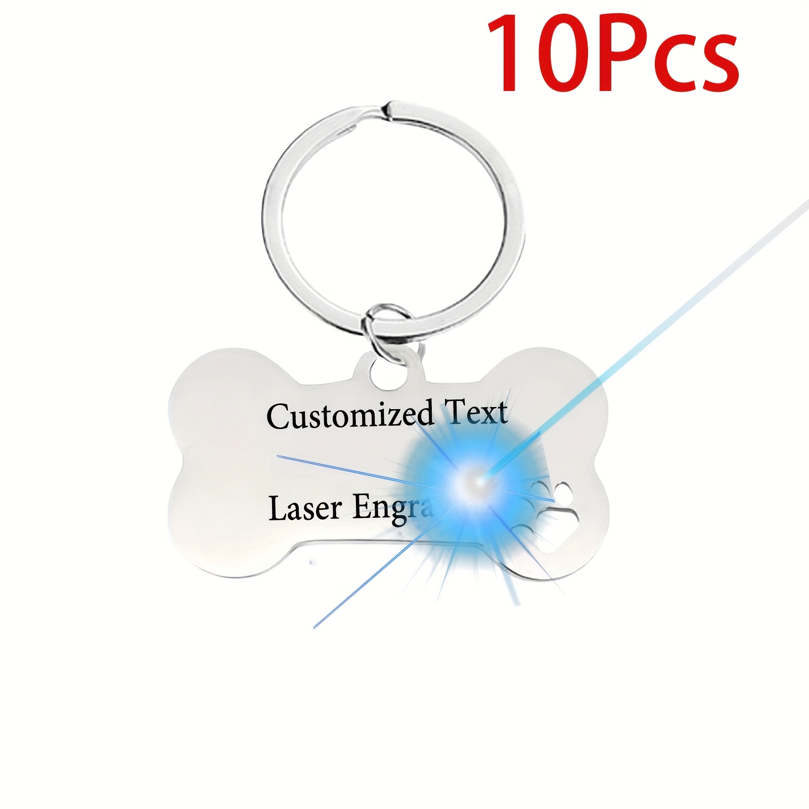 10 Personalized Engraved Dog Tags, Stainless Steel Keychains