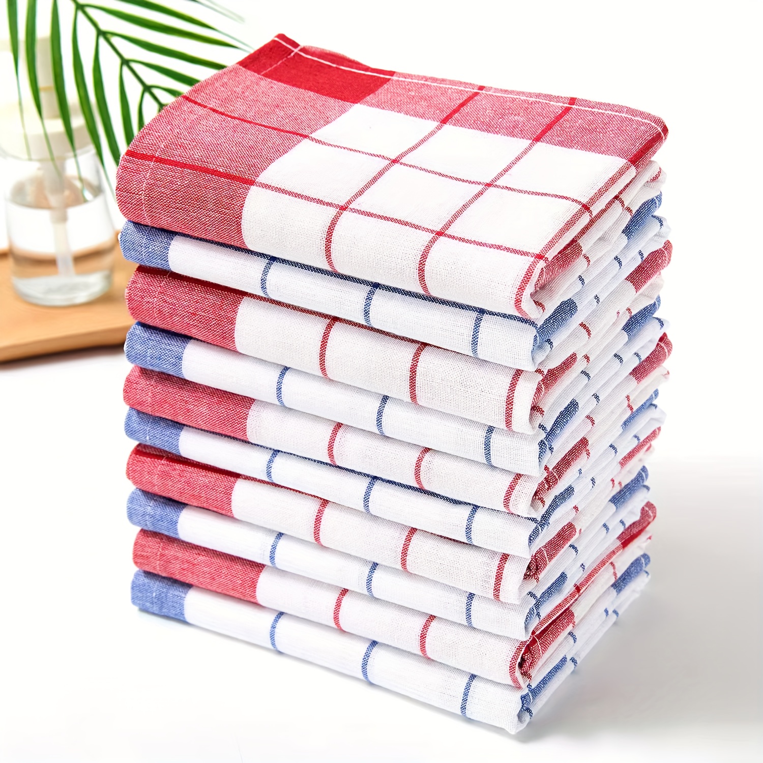 Image of 4/10pcs, 100% Cotton Towels, Simple Red And Blue Checkered Tea Towels Dishcloths, Pure Cotton Kitchen Tea Towels, Grid Kitchen Towels For Kitchen And Dining, Kitchen Supplies, Reusable Cleaning Cloths