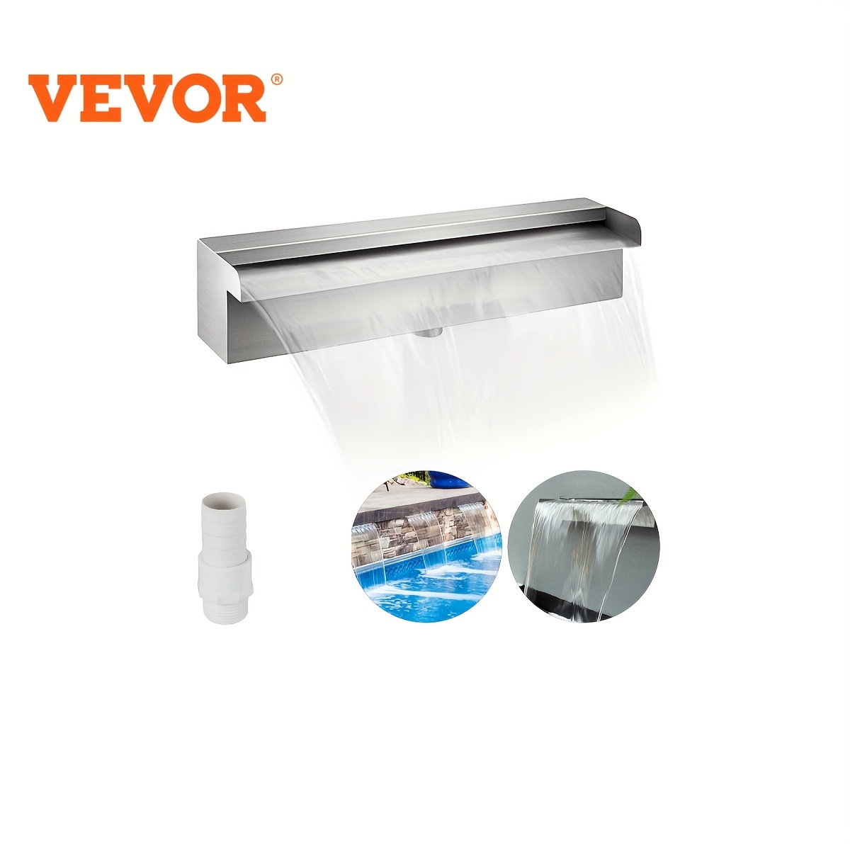 

Vevor Pool Fountain Stainless Steel Pool Waterfall With Pipe Connector Rectangular Garden Outdoor (11.8\")