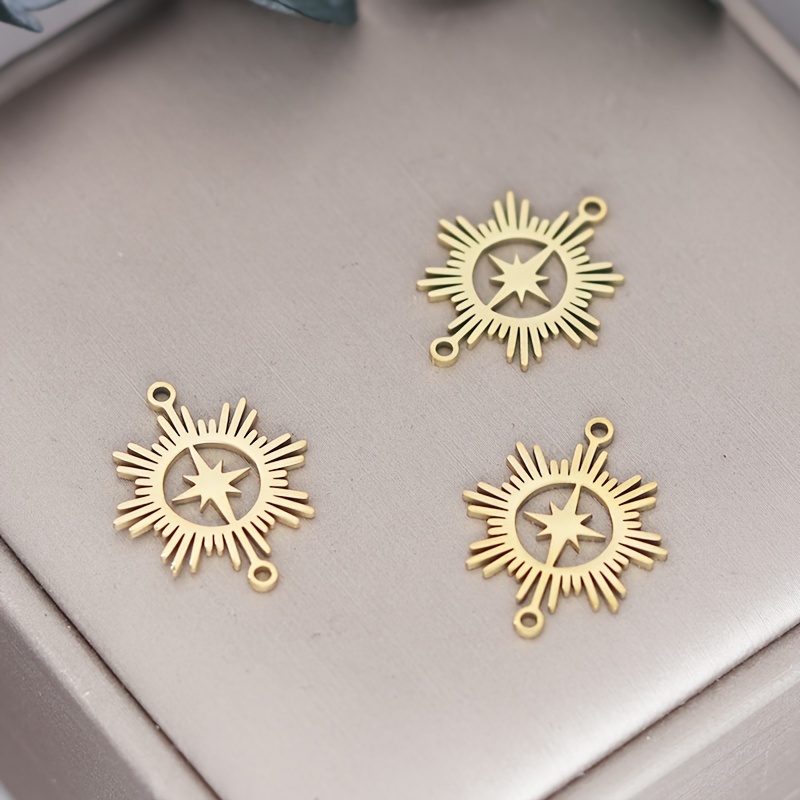 TEMU 3pcs 201 Stainless Steel Hollow Sun & -pointed Star Charms - Suitable For Jewelry Making, Bracelet & Necklace Accessories, Star Pendants For Diy