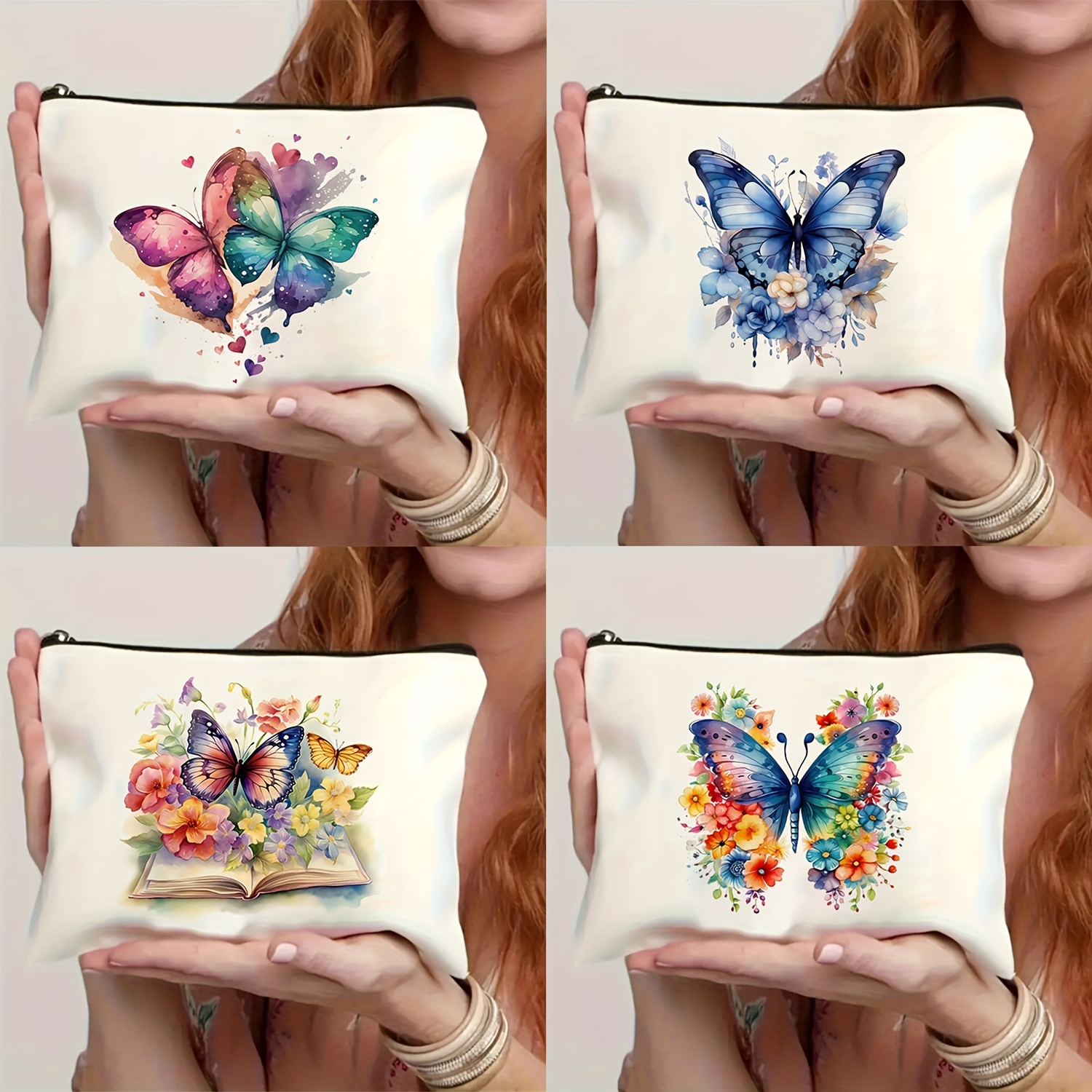 

1pc Waterproof Polyester Cosmetic Bag With Double-sided Colorful Butterfly Print - Multifunctional High-capacity Makeup Pouch For Travel Storage, Unscented Toiletries Organizer, Gift For