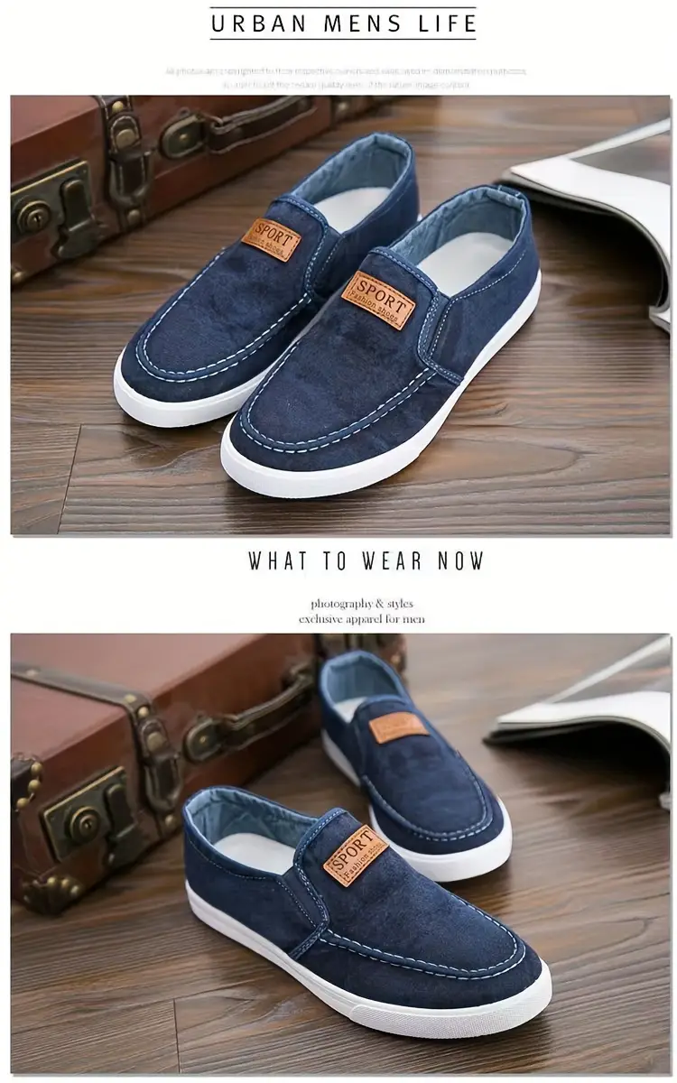 mens solid color vintage slip on breathable canvas shoes comfy non slip casual sneakers for mens outdoor activities details 0