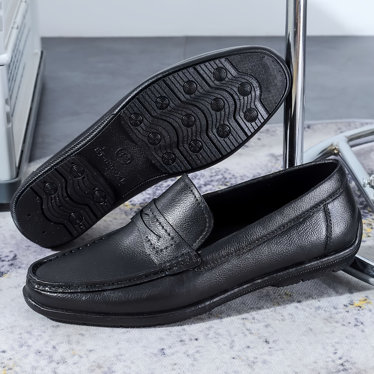 TEMU Men's Shoes Promotion Black Shoes Slip-on Men's Shoes Business Casual Men's Shoes Genuine Soft Sole Middle-aged Dad Shoes Slip-on Lazy Shoes